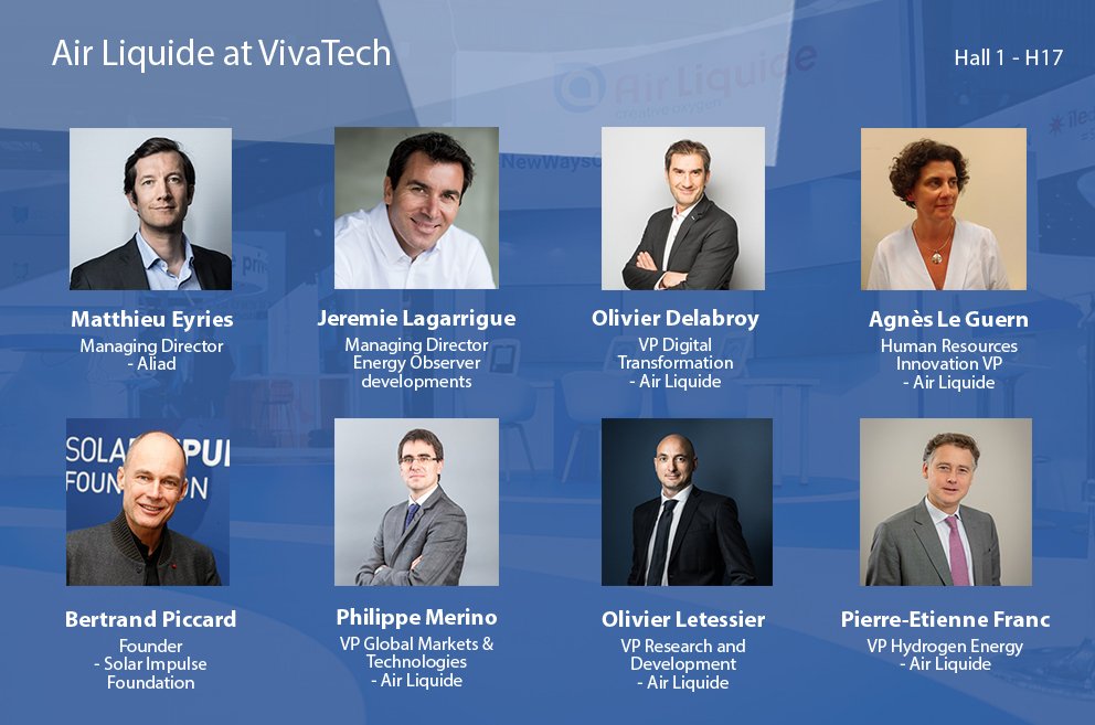 Meet all our speakers on the #AirLiquide booth at #VivaTech! Don't miss their speeches🎙🗓We will talk about #OpenInnovation, #Health, #Mobility, #Data, #Food, #Security and #CircularEconomy🤓