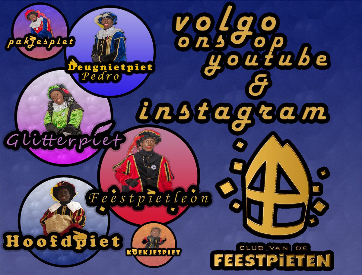 Welkom op het officiële pagina van Club van de Feestpieten. 
De Feestpieten is nu ook via de digitale weg goed te vinden. 
► Instagram: instagram.com/clubvandefeest… 
► YouTube:  youtube.com/channel/UCMg_r…  
► Facebook: facebook.com/clubvandefeest…