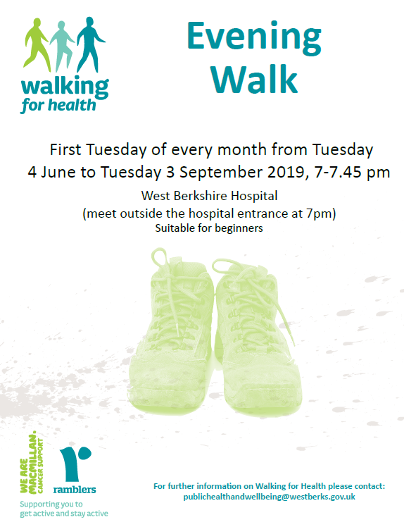 WestBerksPH's tweet photo. Group exercise has a number of health benefits including helping with a sense of self-esteem and better mental health.  Try our new seasonal walk, starting Tuesday, 4th June from West Berkshire Hospital or any of our other walks this summer:

https://t.co/u05Y2IgXZz https://t.co/o5lU2AvPdR