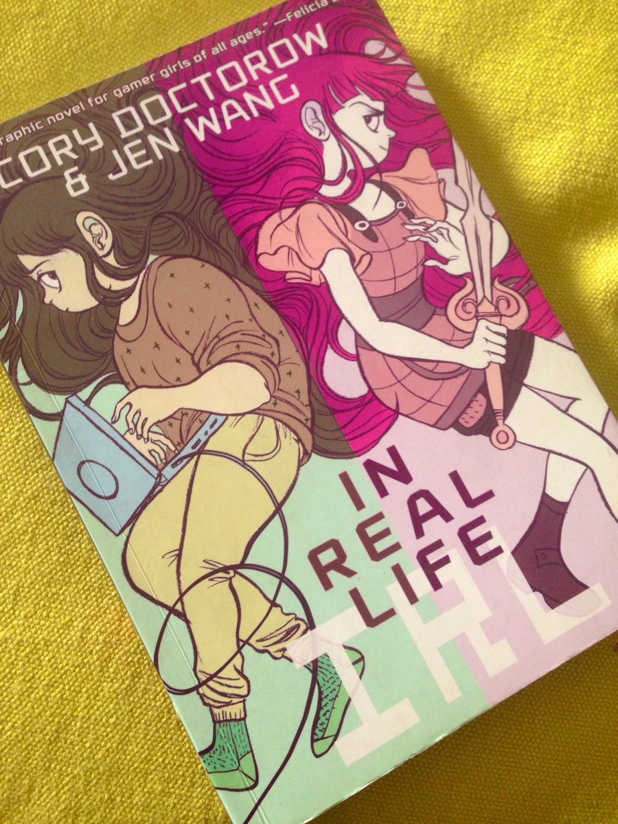 Just read and really enjoyed this: In Real Life, a #graphicnovel about gaming by <a href="/doctorow/">Cory Doctorow NONCONSENSUAL BLUE TICK</a> and <a href="/alooghobi/">jen wang</a> . We highly recommend it to libraries &amp; school libraries. #comicsinlibraries #comicreview #TweetComicsReview