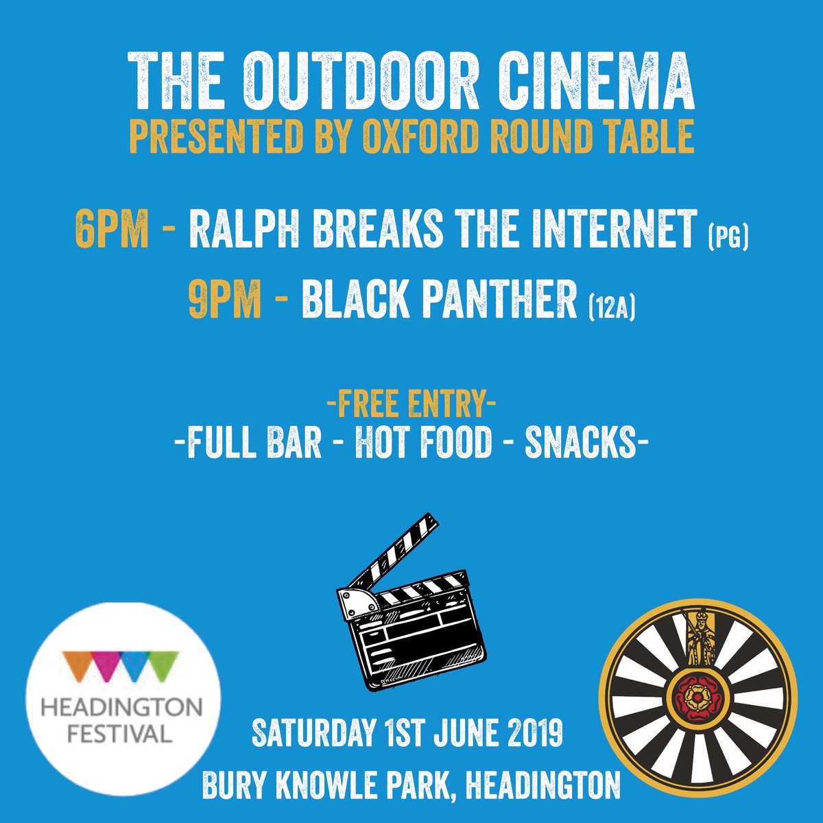 Thanks to our friends <a href="/OxfordRound/">Oxford Round Table</a> Table we have not one, but TWO films this year at our outdoor cinema. Add the popcorn, a drink, some food, and it’ll be an occasion for all the family. FREE entry too! See you there!