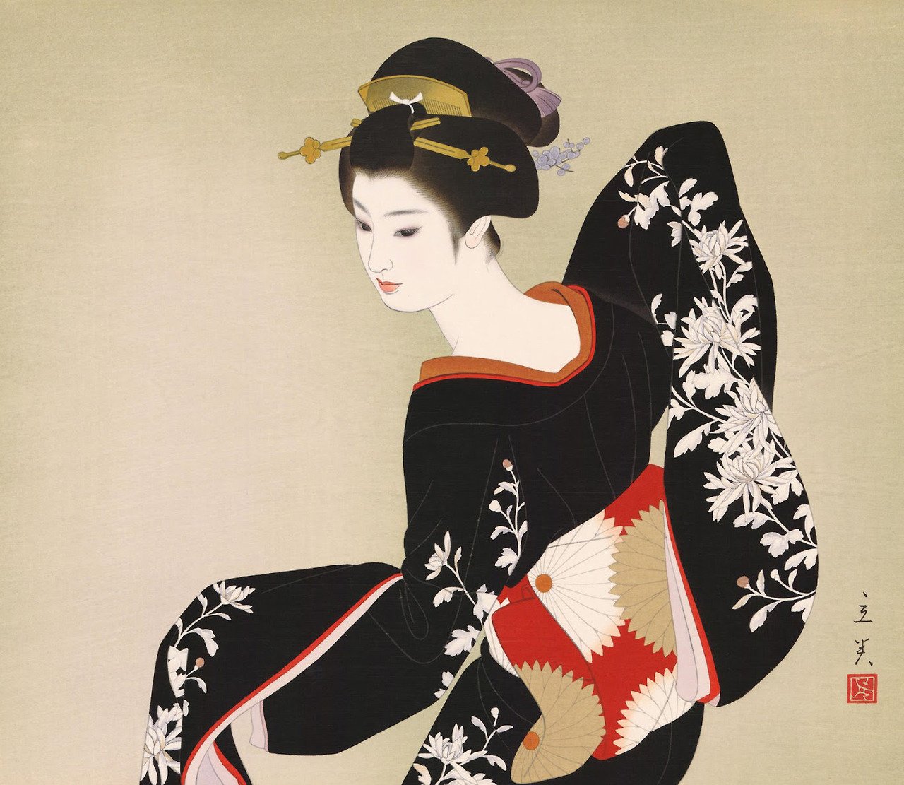 Японская гравюра женщина гейши
