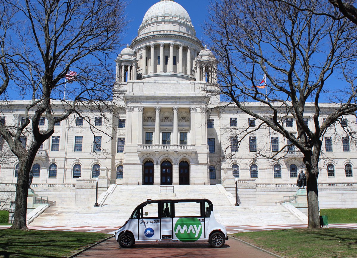 May_Mobility's tweet image. We’re set to shuttle! Today Rhode Island’s @GovRaimondo rides with our COO @M_Alisyn inaugural #selfdriving ride along our Providence route. Want to hop on #LittleRoady yourself? The ride’s free and open to the public tomorrow!
