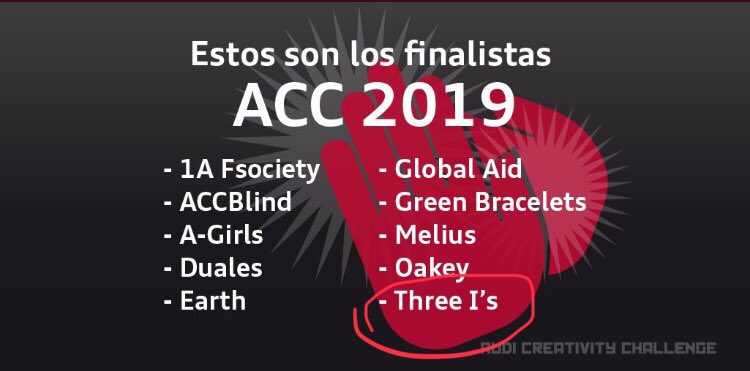 threeis3's tweet photo. Más de 500 equipos competidores, y las @threeis3 estamos entre los 10 equipos finalistas del #AudiCreativityChallenge!!!
Si te gusta la idea, entra en este enlace, dale a "me gusta" y
difúndelo!
https://t.co/bqrpQOKe36
Ayúdanos a ir a Silicon Valley!!
#conext_acc #three_is https://t.co/6bjpAyuQoR