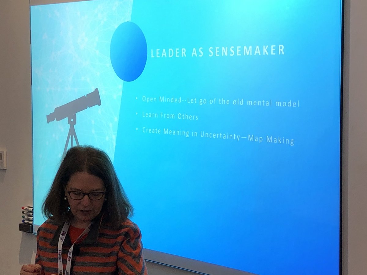 GlenPRobinson's tweet photo. Deborah Ancora talking about distributed leadership and the need for leaders to be sensemakers. The need to create meaning and use and make maps. @swardley @lefep #LEFForum https://t.co/ycn44cnUhr