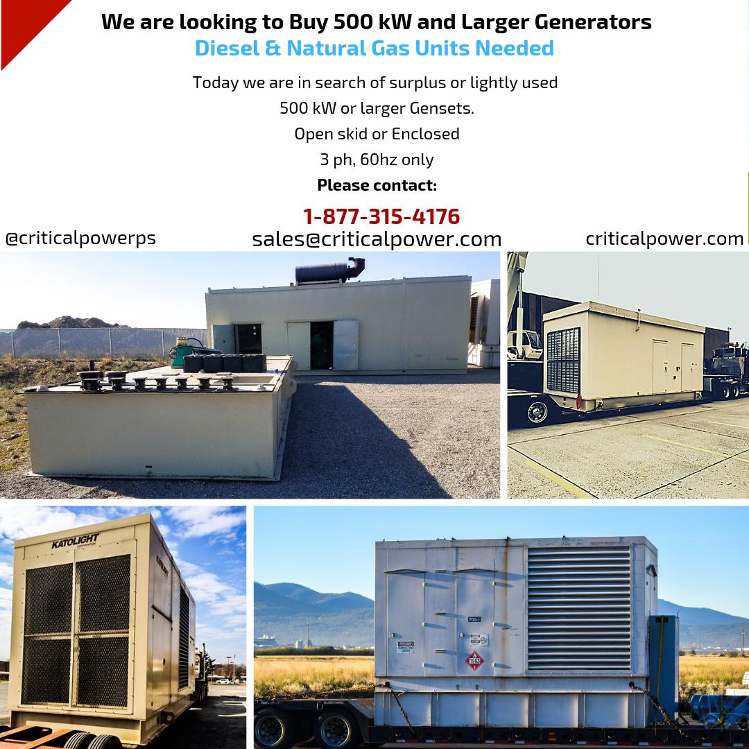 criticalpowerps's tweet image. We are looking to buy 500 kilowatt and larger Diesel and Natural Gas Generators. 3 phase. 60hz.
#generators #dieselgenerators #naturalgasgenerators #caterpillar #cummins #kohler #mtu #katolight #criticalpowerps