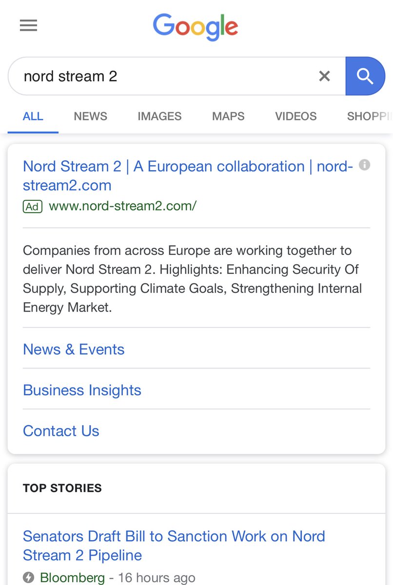 LukeDCoffey's tweet photo. Google ”Nord Stream 2” and look at the curious ad that appears as the first hit (h/t ⁦@Bromund⁩) 👇🏻 https://t.co/WfWj3LBptk