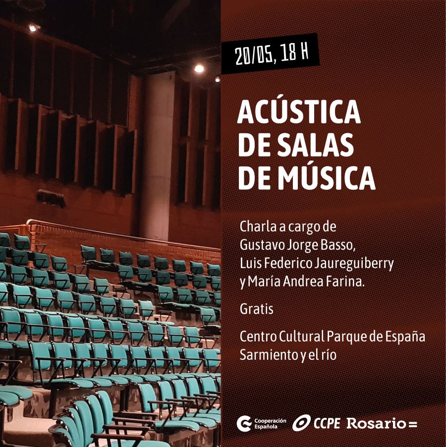 El próximo lunes te invitamos a una Charla a cargo de Gustavo Jorge Basso, Luis Federico Jaureguiberry y MaríaAndrea Farina sobre los parámetros que en la actualidad describen la calidad acústica de una sala para música, tomando como ejemplo la medición de campo de nuestro Teatro