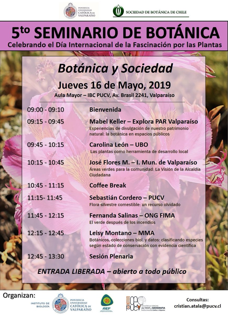 ¡Es que nos encantan y fascinan! En el Día Internacional de la Fascinación por las Plantas llega Seminario Botánica y Sociedad para #TodoPúblico en <a href="/pucv_cl/">PUCV</a> con participación de <a href="/FIMA_Chile/">ONG FIMA</a> <a href="/MunicipioValpo/">Muni Valparaíso</a> <a href="/Mabel_Keller/">Mabel Keller Mena</a> <a href="/CIENCIASPUCV/">MiguelGasson</a> #UBO #CulturaCientífica #Valparaíso