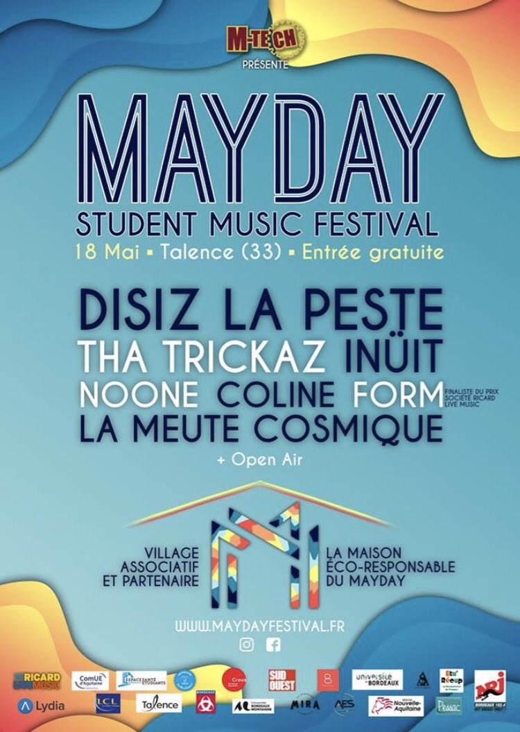NRJBORDEAUX's tweet image. Si t’es étudiant et que t’as rien de prévu samedi prochain! On te propose le #MaydayFestival à Talence! Le festival étudiant et gratuit 🎉❗️