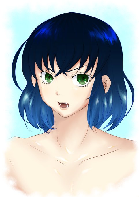 纏莉花さんがTwitterに投稿した嘴平伊之助(鬼滅の刃)のイラスト。