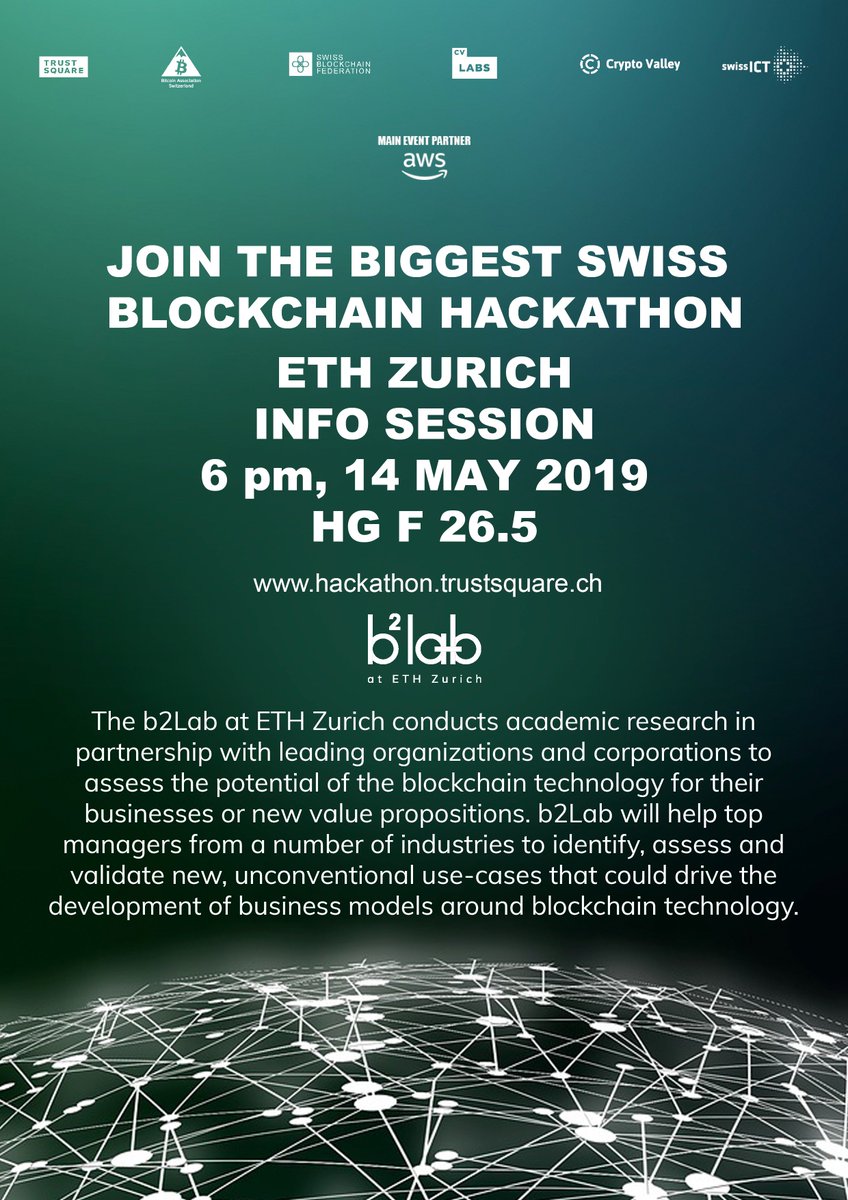 b2_lab's tweet photo. Hey @ETH_en join us tonight at 6pm in HG F26.5 if you are interested in participating in the largest ever swiss blockchain hackathon #SBHACK19 #blockchain https://t.co/3usBVqVHYC