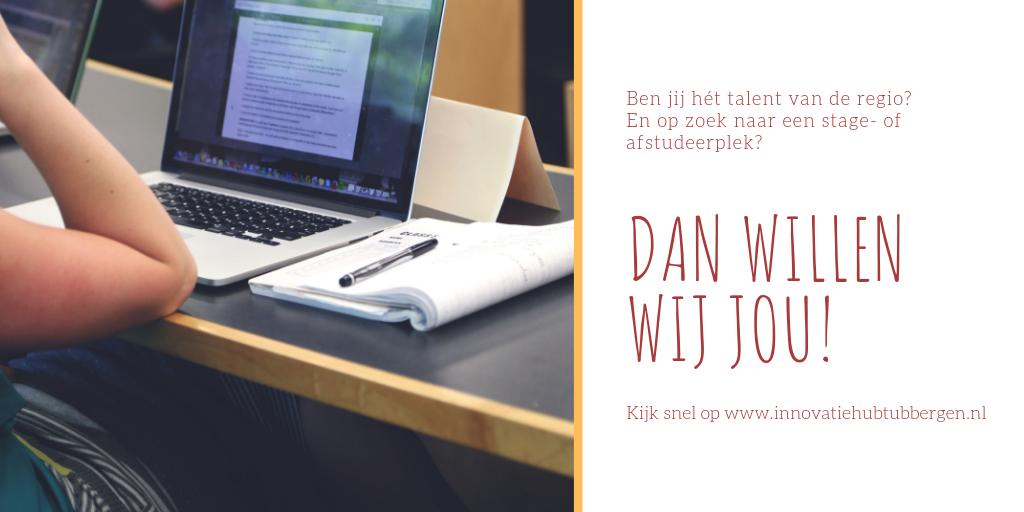 🔎 GEZOCHT: TALENTEN UIT #TWENTE 🔎

Wij zijn op zoek naar talenten om samen met ons aan de slag te gaan met de stage- en afstudeeruitdagingen van onze bedrijven.

Is jouw reactie hierop: Donders mooi, dat is op mijn lijf geschreven!? Kijk dan op bit.ly/2vUjHja!