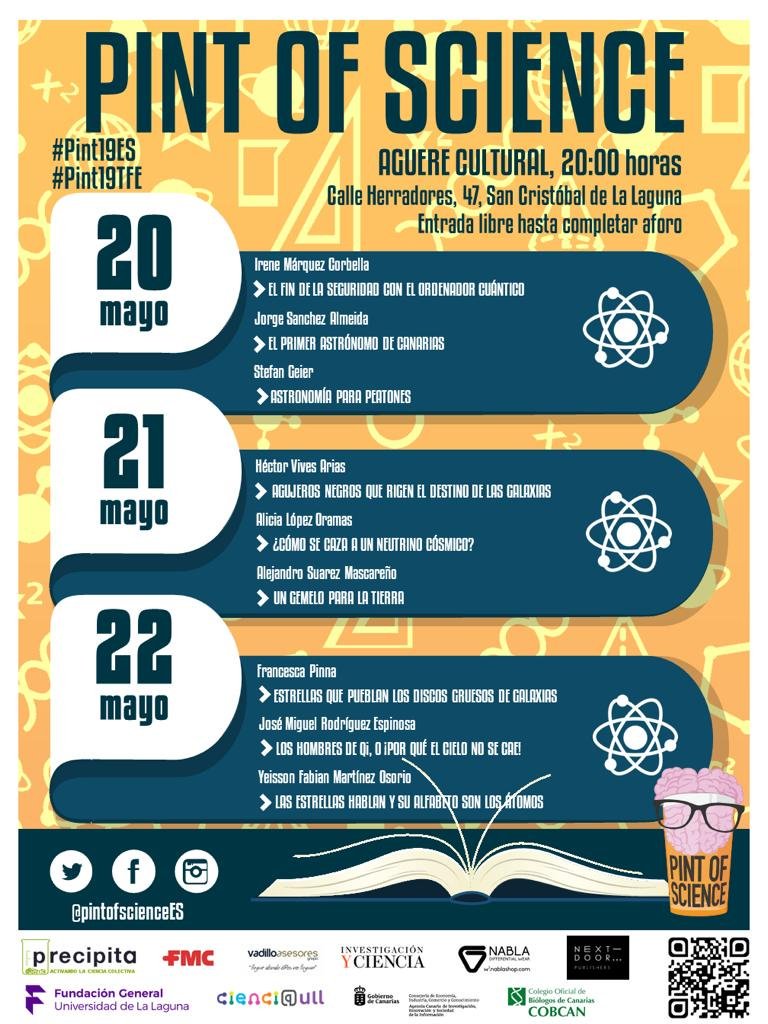 El Aguere Cultural acogerá una nueva edición de 'Pint of Science' los días 20, 21 y 22 de mayo. El día 20 de mayo, nuestra compañera de la #ULL Irene Marquez Corbella intervendrá con el monólogo "El fin de la seguridad con el ordenador cuántico".#ULLagenda #Pint19ES #LaLaguna