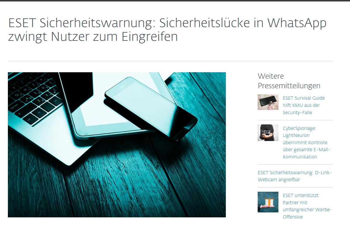 #ESET Sicherheitswarnung: #Sicherheitslücke in #WhatsApp zwingt Nutzer zum #Eingreifen eset.com/de/about/press…