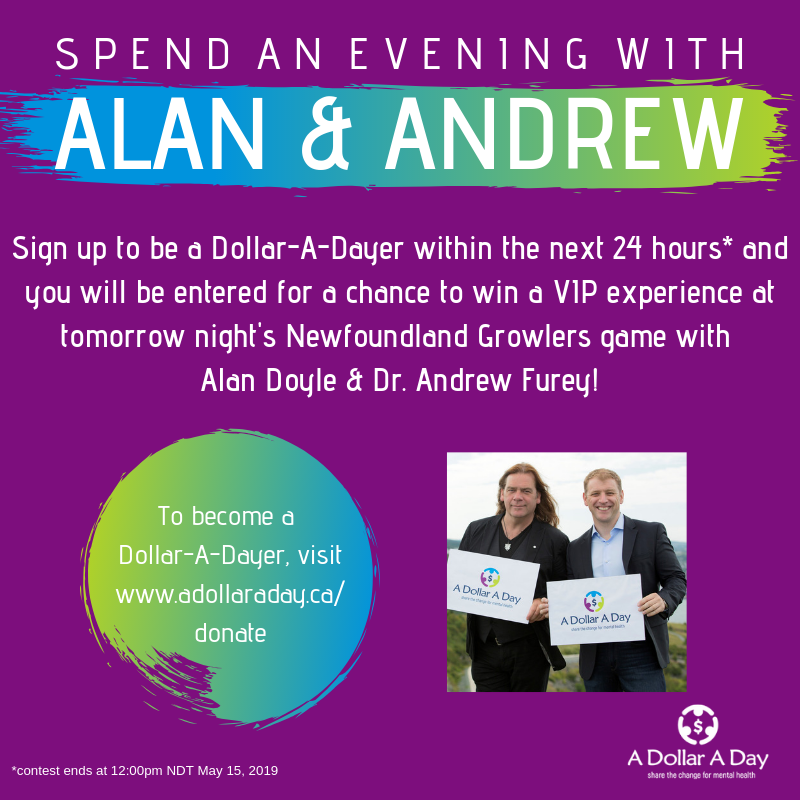 adollaradayfdn's tweet photo. 🎉Become a Dollar-A-Dayer in the next 24 hours and you could win an evening at tomorrow's Growlers game with @alanthomasdoyle and Dr. @FureyAndrew🎉 

https://t.co/GqiHF2StDM

Thanks to Dollar-A-Dayer Paul Antle for donating his booth and @NLGrowlers for their continued support! https://t.co/59TEAKThqF