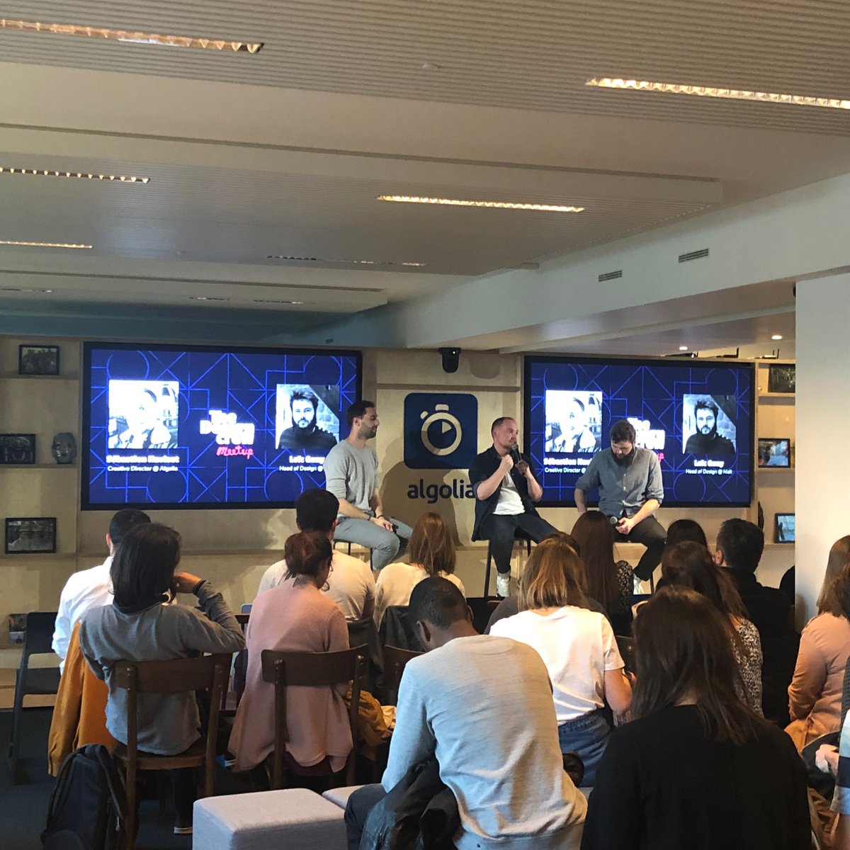 _TheDesignCrew's tweet photo. Hier, on a parlé de branding avec @SebastienNvzt &amp; @thedudytwit ! Merci @algolia de nous avoir si bien accueilli 🙏😀 https://t.co/75LA89ygaL