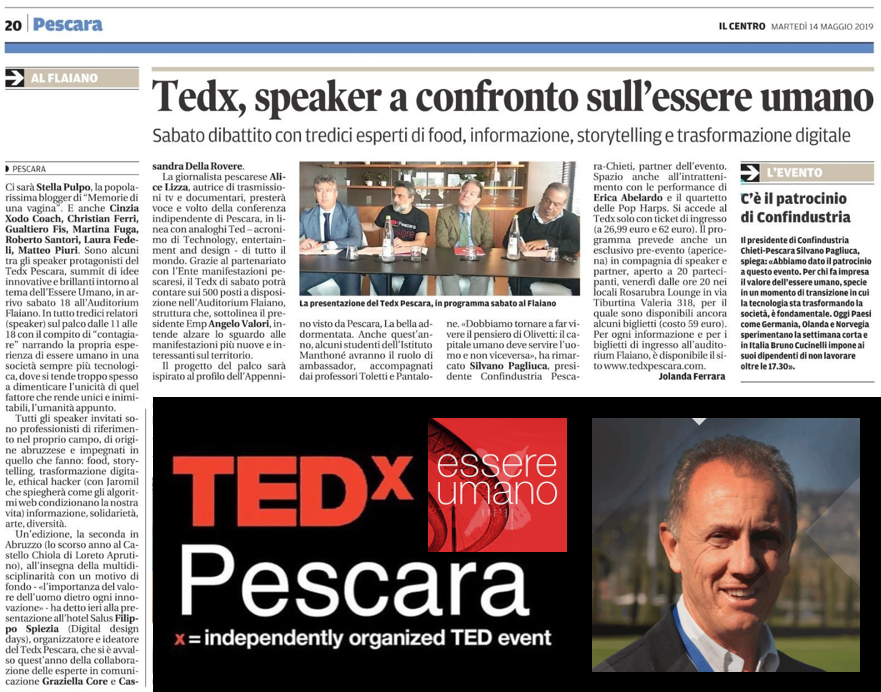 Seconda edizione di @tedxpescara, il 18 maggio la #HumanCentricInnovation di @robertosantori, DG @challengentwrk, presente in duplice veste business e istituzionale in rappresentanza di @Unindustria e @Confindustria.