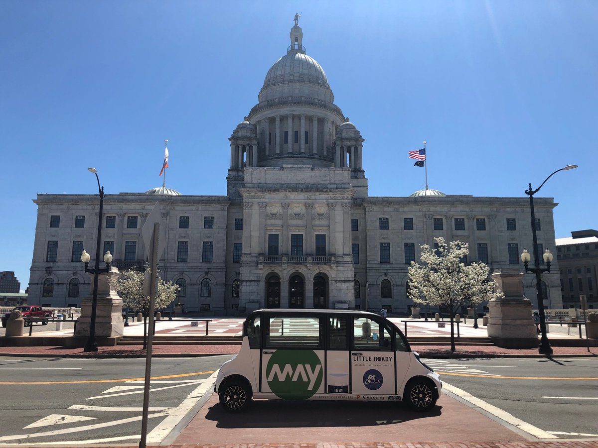 edwinolson's tweet image. With today&apos;s launch of self-driving shuttles in Providence for @RIDOT, Rhode Island become&apos;s @May_Mobility&apos;s third state. This 5 mile route serves commuters and their communities, and is our biggest launch so far! The shuttle is free- come ride with us! #LittleRoady