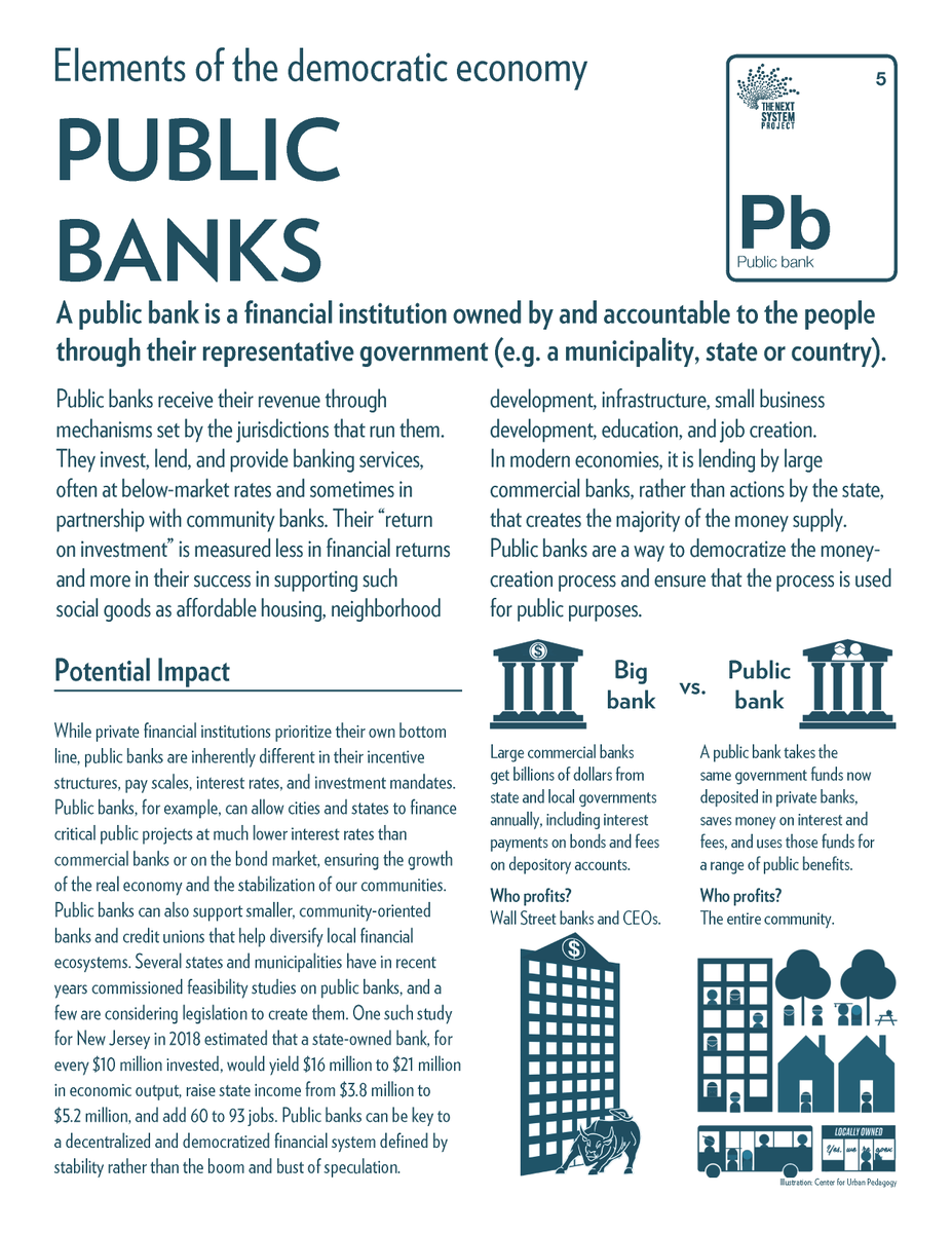 Public banks are financial institutions owned by and accountable to the people that help create a nonextractive economy: https://thenextsystem.org/learn/stories/public-banks 6/