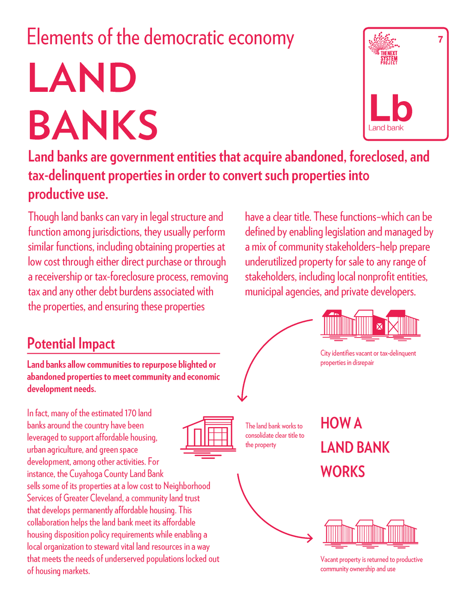 Land banks can acquire abandoned, foreclosed, and tax-delinquent properties in order to convert them into productive use:  https://thenextsystem.org/learn/stories/land-bank 8/