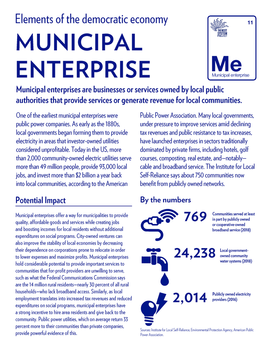 Municipal enterprises are businesses or services owned by local public authorities that provide services or generate revenue for local communities: https://thenextsystem.org/learn/stories/municipal-enterprise 12/