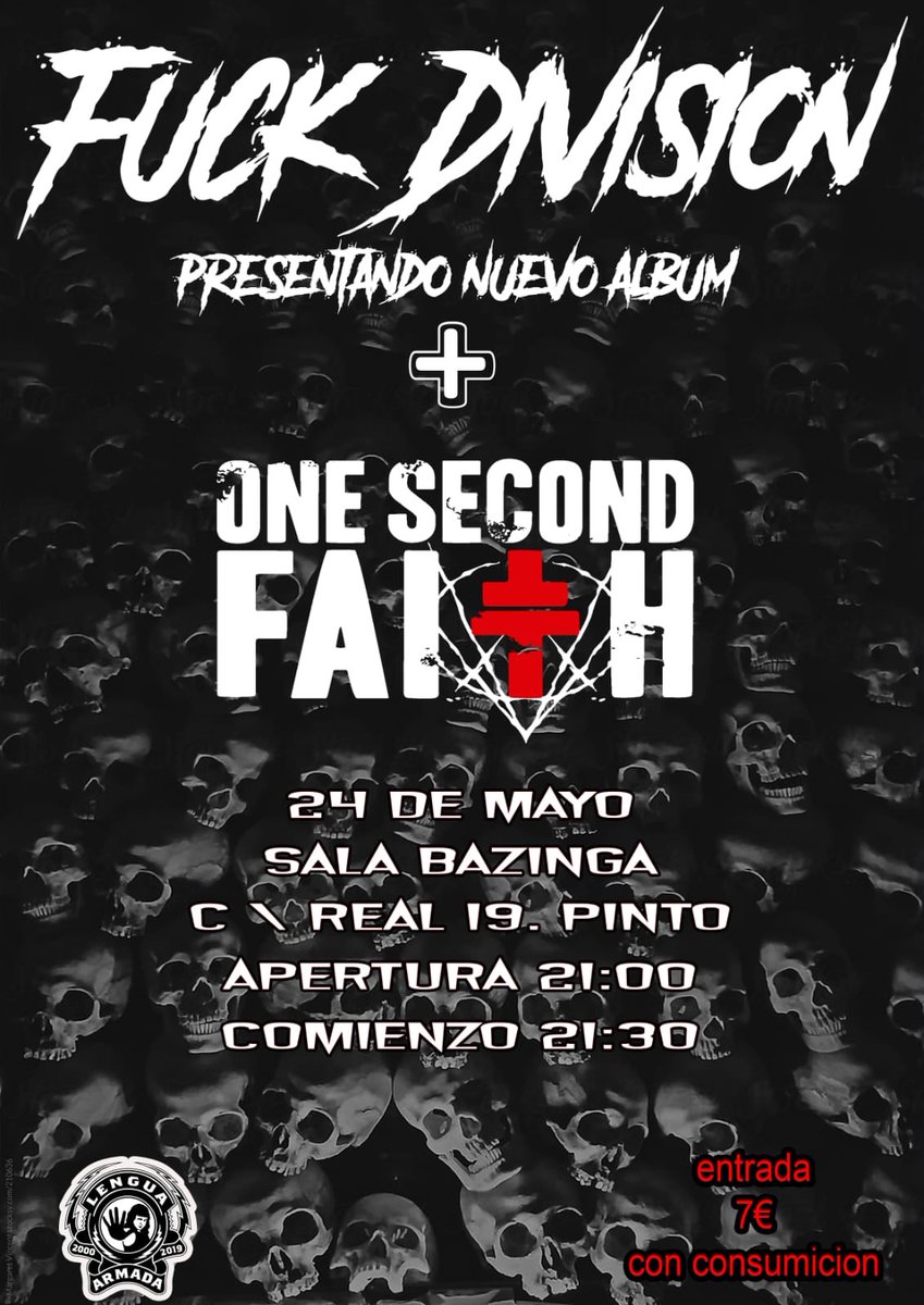 OneSecondFaith's tweet image. ¡¡Volvemos a la carga con doblete!! El viernes día 24 estaremos en Pinto junto a Fuck Division en la sala @BazingaPinto y sábado 25 junto a @halometalband y Sonitum Shelter en la sala Entre Darts rock (metro Opañel). Os queremos ver las caras... 🤘🏻