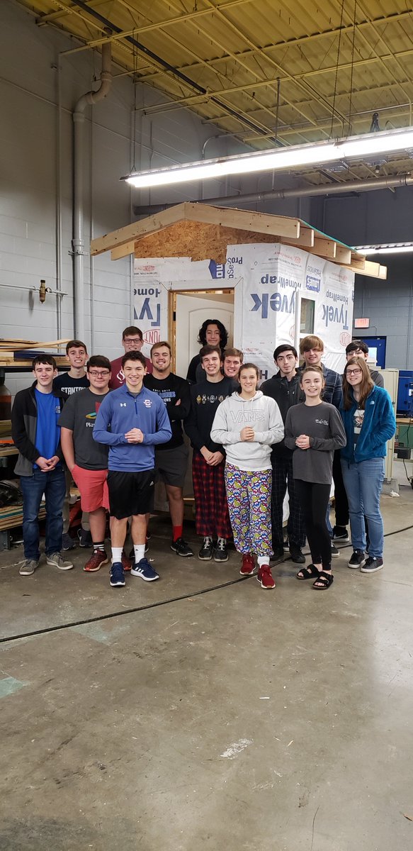Gluckaneering's tweet photo. What a year! @Habitat_org sponsored our Architecture class to build a playhouse during the '18-'19 school year, and our Intro to Engineering Classes helped to finish it! It looks great, and will be sent to auction to raise funds for Habitat! @CCSCTE #canwebuildit? #yeswecan! https://t.co/qKJCZS7Sa7