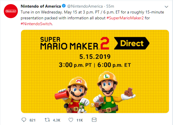 Tyranitartube Okay Nintendo Just Announced A Mario Maker Direct For Tomorrow So This Probably Rules Out Swsh News Dropping Until A Few Days Pass Rip T Co Jhgjn7gnku
