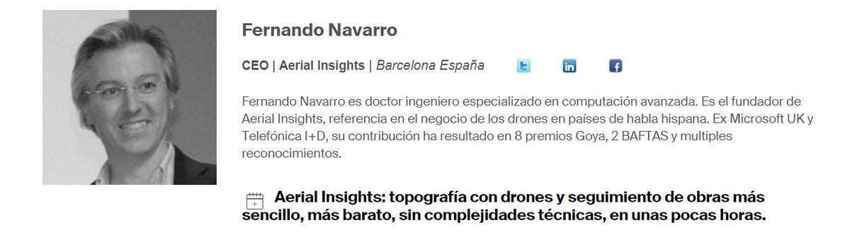 Aerial Insights (@aerial_insights) on Twitter photo El Miércoles día 15 nuestro CEO, Fernando Navarro, impartirá una ponencia en la sala “Future Arena” de <a href="/ConstrumatBCN/">Construmat</a> (15:00h). ¡Os esperamos! #BBConstrumat
👉 “Aerial Insights: #topografía con #drones y seguimiento de obras más sencillo, más barato, sin complejidades técnicas" El Miércoles día 15 nuestro CEO, Fernando Navarro, impartirá una ponencia en la sala “Future Arena” de <a href="/ConstrumatBCN/">Construmat</a> (15:00h). ¡Os esperamos! #BBConstrumat
👉 “Aerial Insights: #topografía con #drones y seguimiento de obras más sencillo, más barato, sin complejidades técnicas"