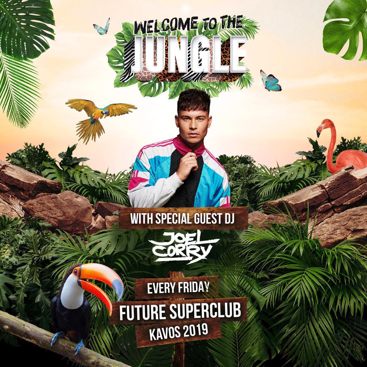 🌴 JUNGLE TIME 🌴 
Oh yes Kavos! You are blessed with Joel Corry through the summer!!! Providing those insane house vibes every Friday 😜🦁 
.
Let’s get wild Party Harderssss 🎉