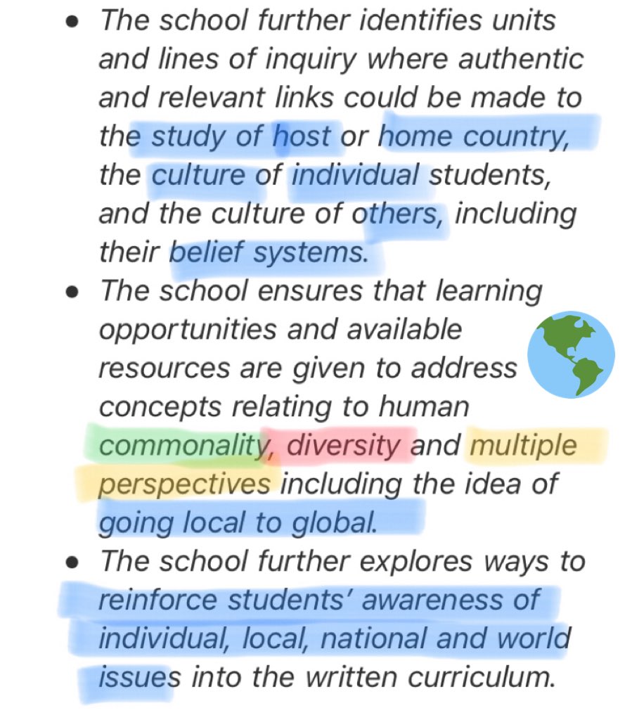 horofraser's tweet photo. Thinking about #iszl #pyp POI review. #Diversity, #LocalEd to #GlobalEd as our lenses. 🔎 #EagleEd @DaveSecomb @sjosborne12 https://t.co/drsSADqPVp