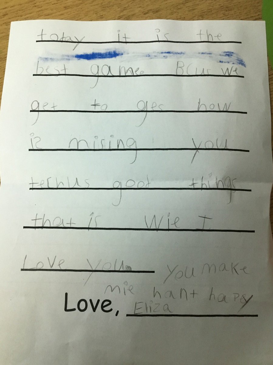 MrsGarrettNKC's tweet photo. This sweet letter made my day! Love this little one. She makes my heart ❤️ happy! Of course, we will play Bug in a Rug! #MapleKinderstars #wowkwriters #warriorscreate #writingforapurpose #ssdpride @MapleWarriors #MoreMay https://t.co/Fut8KxmOzG