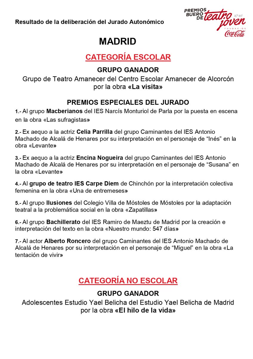 CocaColaCo_es's tweet photo. 📢 ¡Nuevos premiados! Ya sabemos los ganadores de los #PremiosBuero en Castilla-La Mancha, Madrid y Baleares! ¡Enhorabuena por tanto talento y trabajo #TeatroJovenCocaCola! 👏👏
No os perdáis vuestra gala y disfruta del talento de tu comunidad. 🎭 https://t.co/LKZuX7olqs