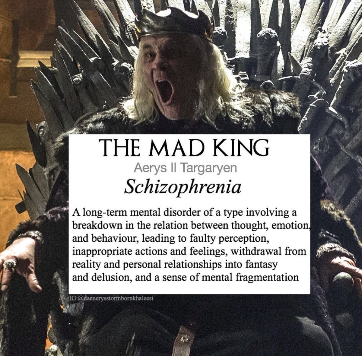 talamuhie's tweet photo. The three mad Targaryens + the defintion of their psychological disorders https://t.co/2TvqCRsic8