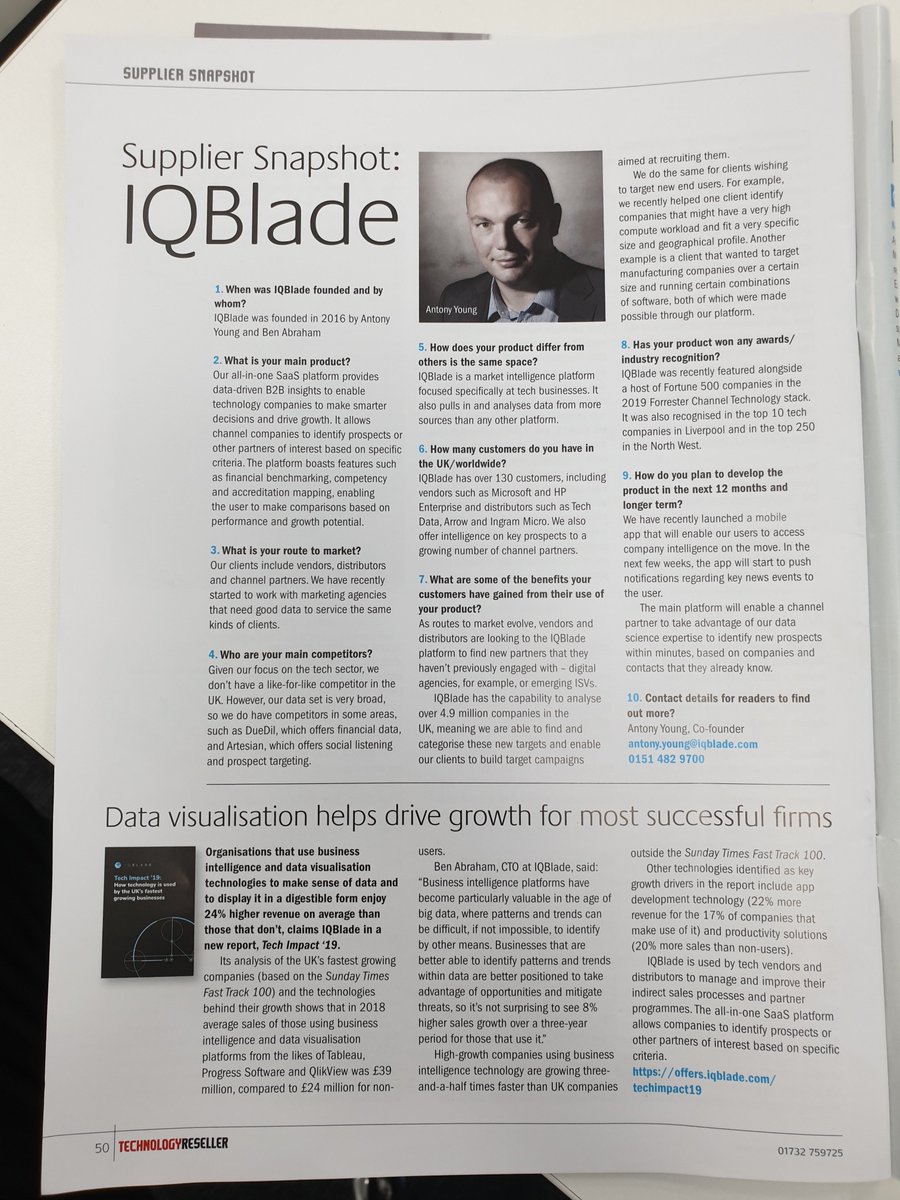 Ant Young (@antyoung73) on Twitter photo <a href="/techreselleruk/">Technology Reseller Magazine</a> Thanks for the great coverage of <a href="/iqblade/">IQBlade</a> in V19 Edition. Great format for explaining how data can drive huge growth in tech sales. #DataDriven #TechChannel <a href="/techreselleruk/">Technology Reseller Magazine</a> Thanks for the great coverage of <a href="/iqblade/">IQBlade</a> in V19 Edition. Great format for explaining how data can drive huge growth in tech sales. #DataDriven #TechChannel