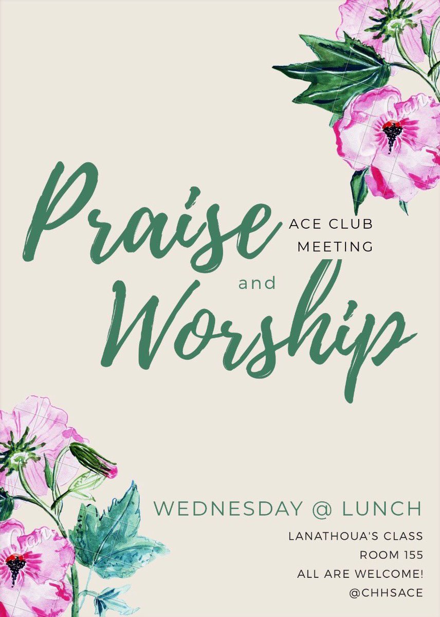 chhsace's tweet photo. guess what..?! LAST MEETING OF THE YEAR IS PRAISE AND WORSHIP!!!! come out at lunch this wednesday!! we promise you don’t want to miss this🧡 https://t.co/KbXE9BIq0O