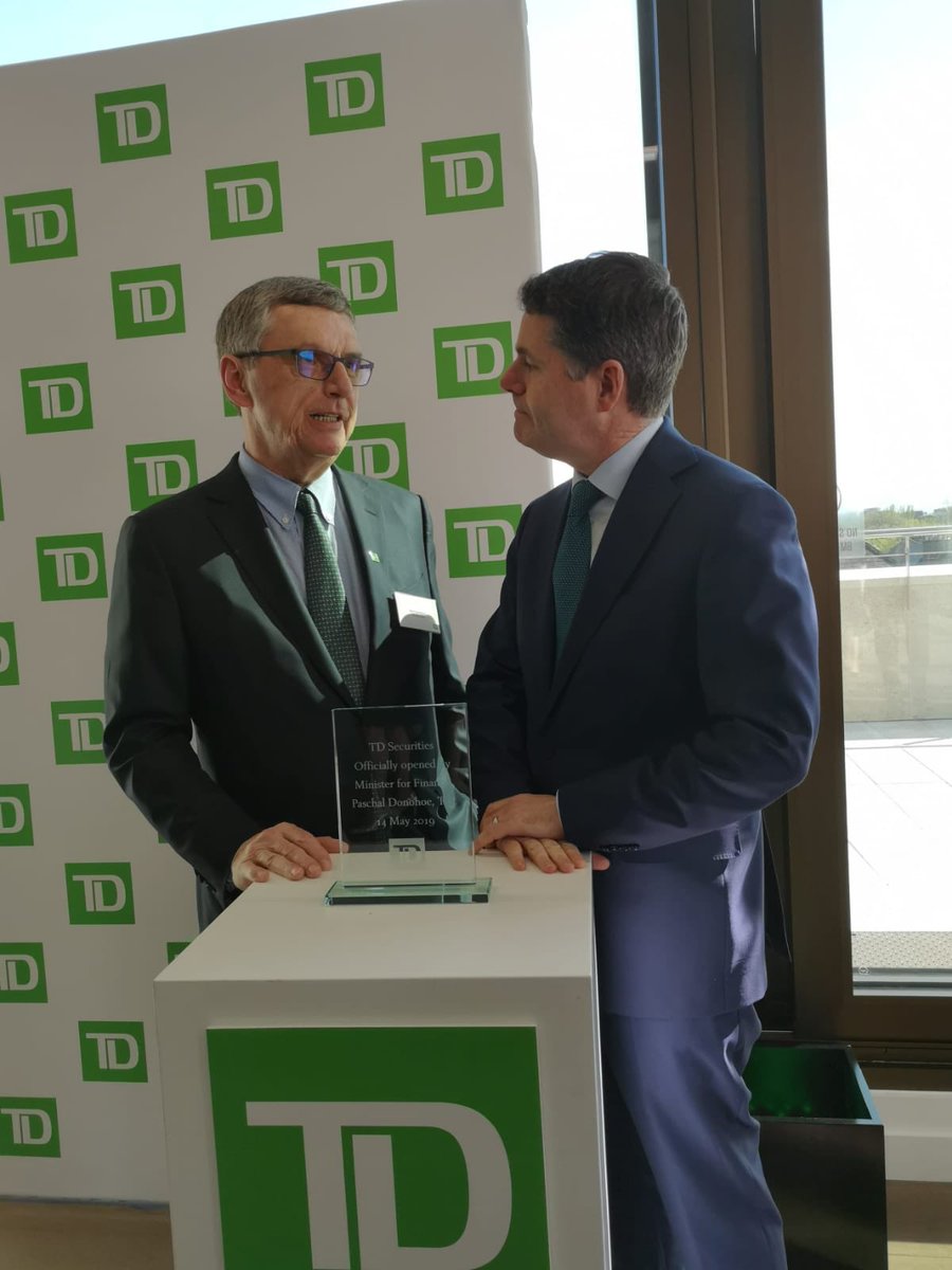 Minister @Paschald attended the opening of TD Securities new European  headquarters today. This investment makes TD Securities one of the largest  capital markets businesses in Ireland