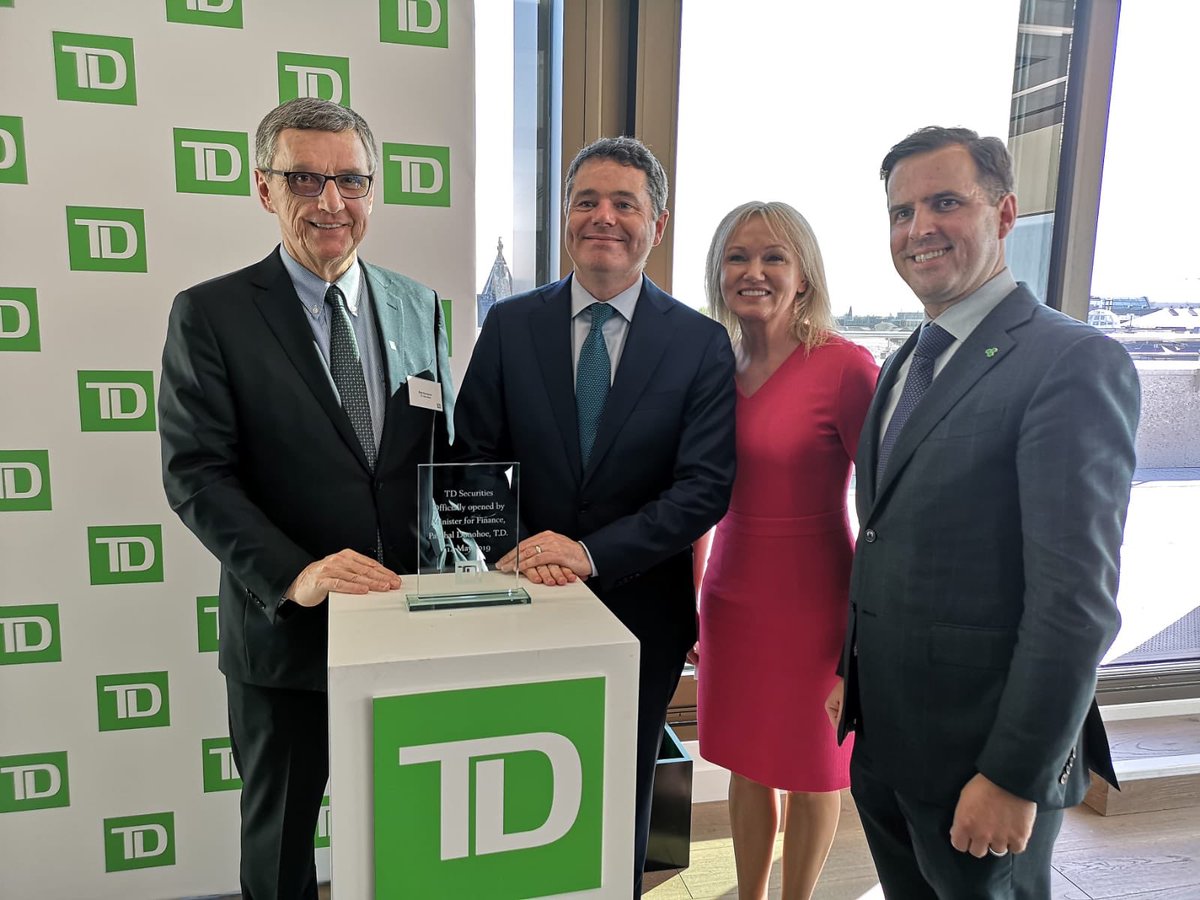 Minister @Paschald attended the opening of TD Securities new European  headquarters today. This investment makes TD Securities one of the largest  capital markets businesses in Ireland
