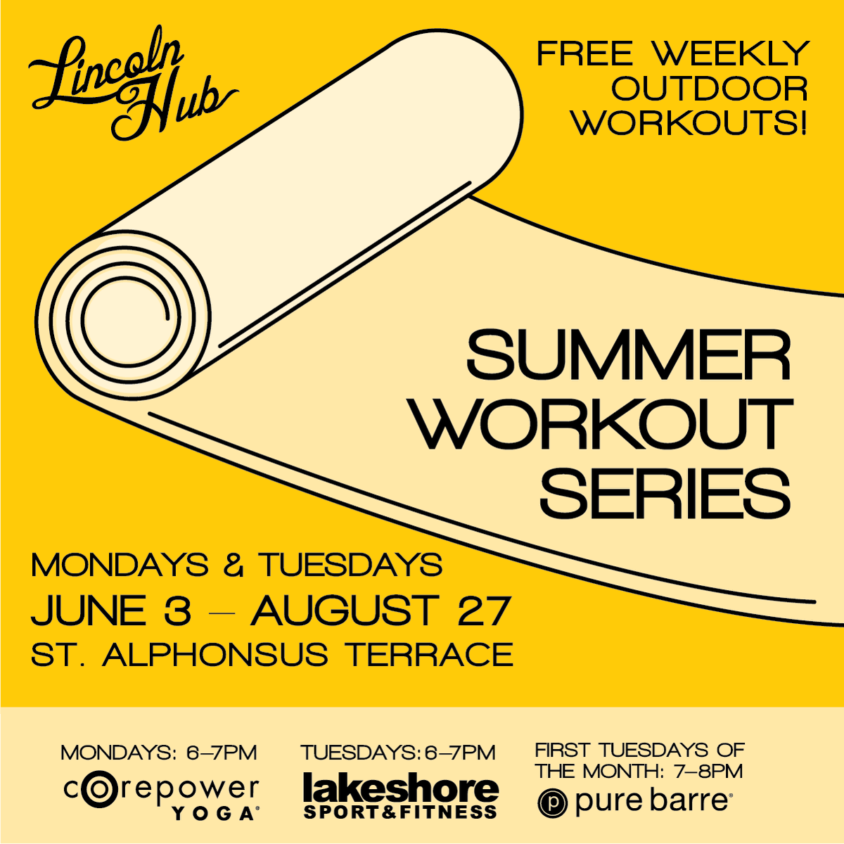LakeviewRoscoe's tweet photo. EXCITING NEWS! We have partnered with @CorePowerChi, @LakeshoreSF &amp; @PureBarreCHI to bring you FREE weekly outdoor workouts on the @StAlphonsusChgo terrace every Monday &amp; Tuesday at 6pm from 6/3 - 8/27! Details: https://t.co/qzJptknUxN 🤸🏋️‍♂️🏃‍♀️ https://t.co/otjEK81Yin