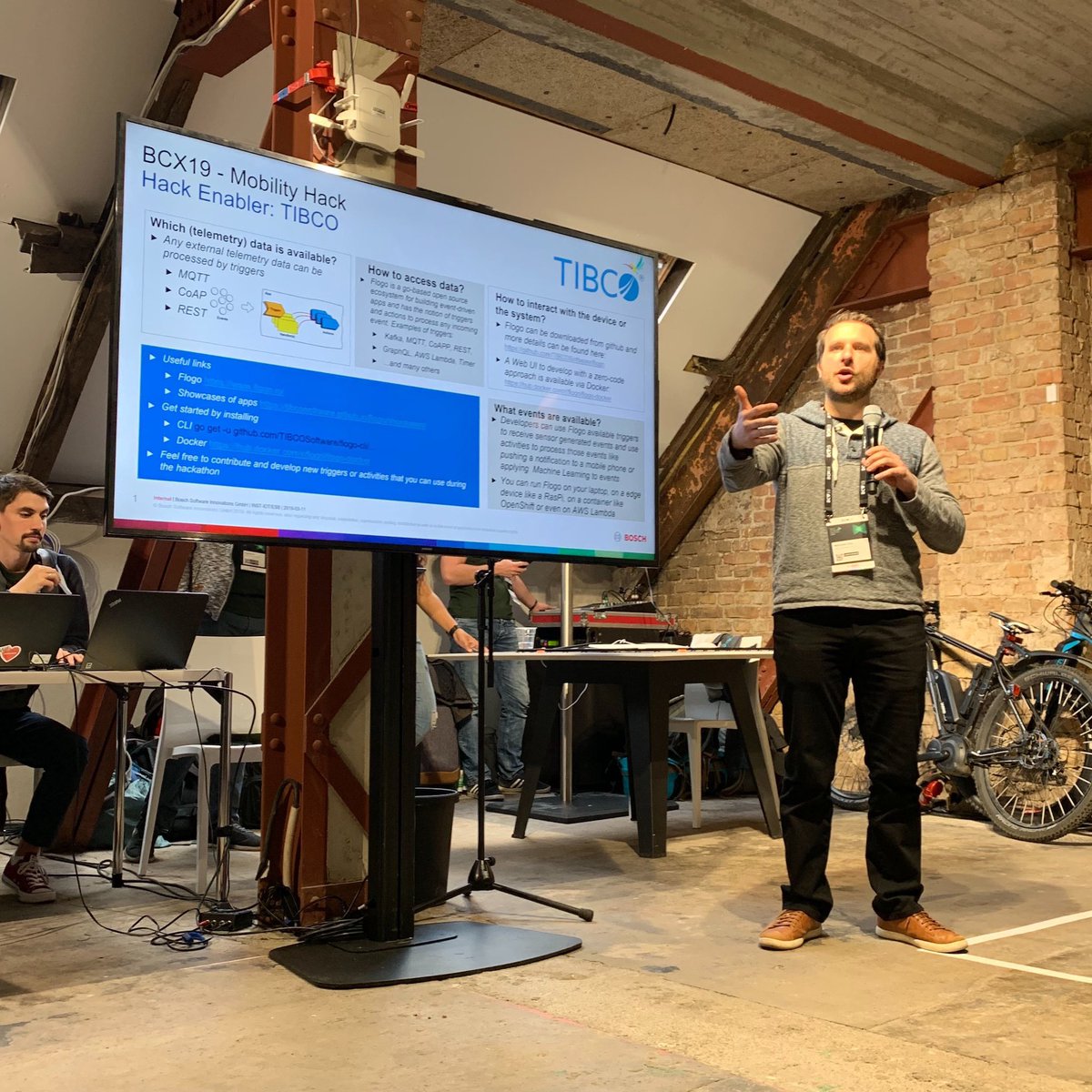 ProjectFlogo's tweet photo. Having a blast in Berlin at #BCX19 - @mellismi outlines Flogo’s many capabilities for tackling #hackathon challenges. @BoschSI https://t.co/mfRG2rRcdb