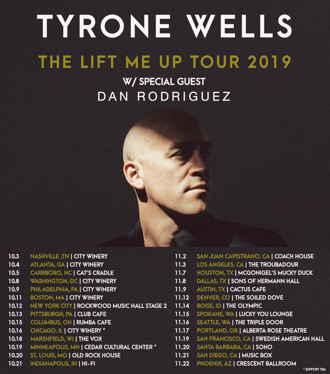 I've spent the past few months writing, recording and recharging and now I am thrilled to announce that the Lift Me Up Tour is heading your way this fall with my incredibly talented friend <a href="/dan_rodriguez/">Dan Rodriguez</a> opening the show. Tickets on sale Friday 10am Local.
tyronewells.com/tour