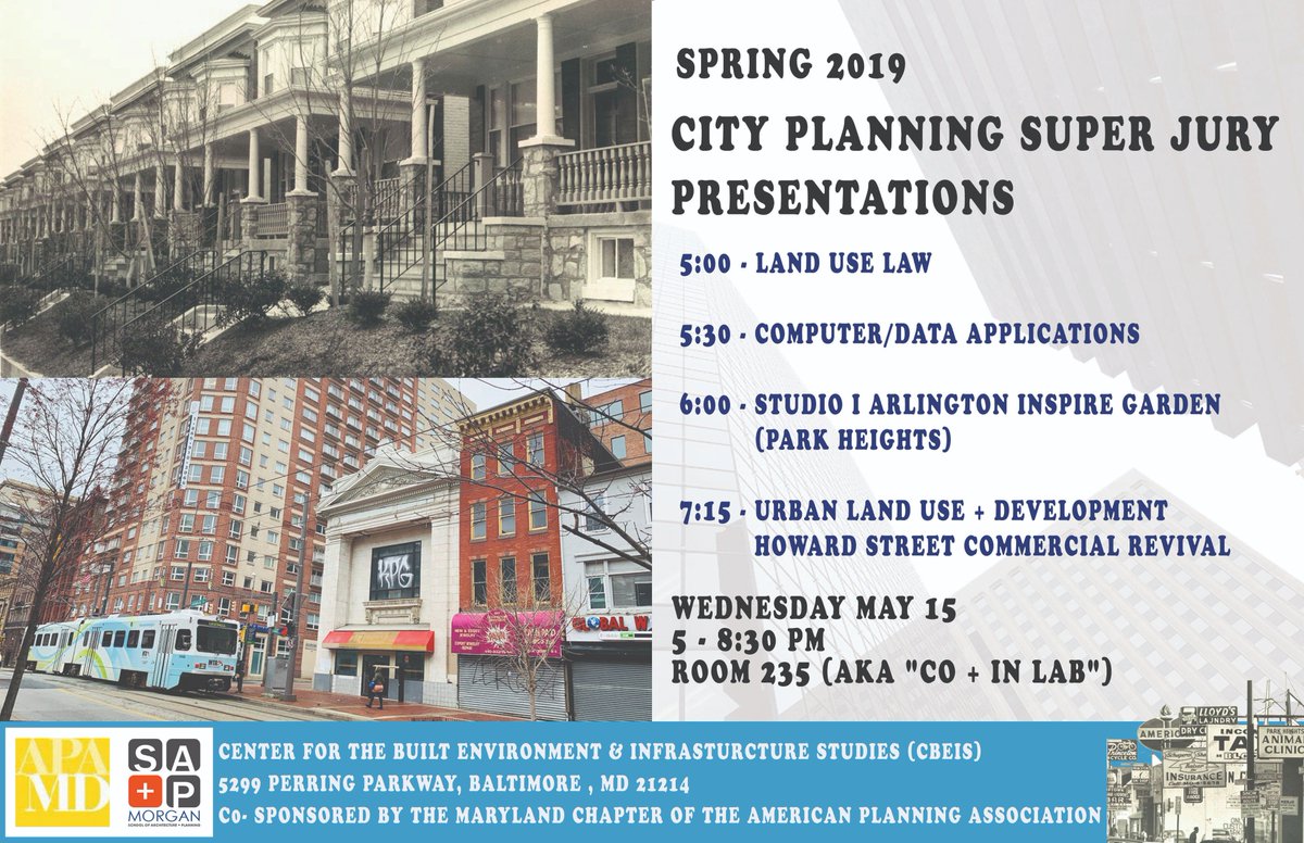 bkwaterfront's tweet photo. Tomorrow evening: Morgan State City Planning semester-culminating super jury review! Hope to see you there, Baltimore peeps... https://t.co/tgjumwoLf9