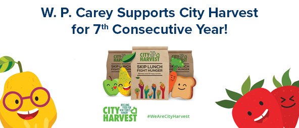 WPCarey's tweet photo. Proud to again support the annual @CityHarvest #SkipLunchFightHunger fundraiser to help fight childhood hunger https://t.co/Y8IEgHfOna. #CareyForward #CareyCares #DoingGoodWhileDoingWell https://t.co/8hkpDm7F9j