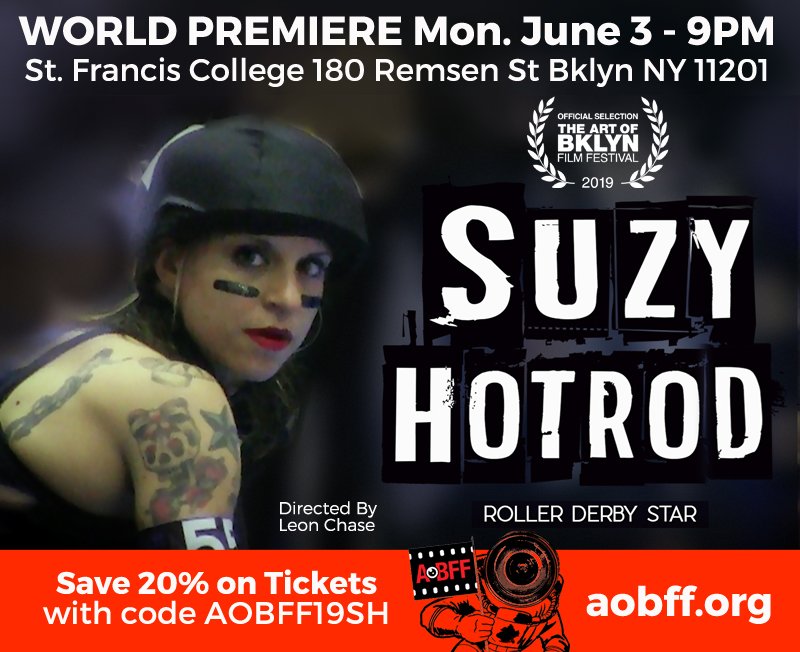CharacterNYC's tweet photo. "Suzy Hotrod: Roller Derby Star" makes its big-screen premiere at @TheArtOfBklyn Film Fest! 

Mon. Jun 3rd at 9:00 pm. 
Live Q&amp;A with Suzy and I after the show!    

Get 20% off advance tickets with this code: AOBFF19SH   

TICKETS: 
https://t.co/YZKT03DBOC https://t.co/j2sp29dQne