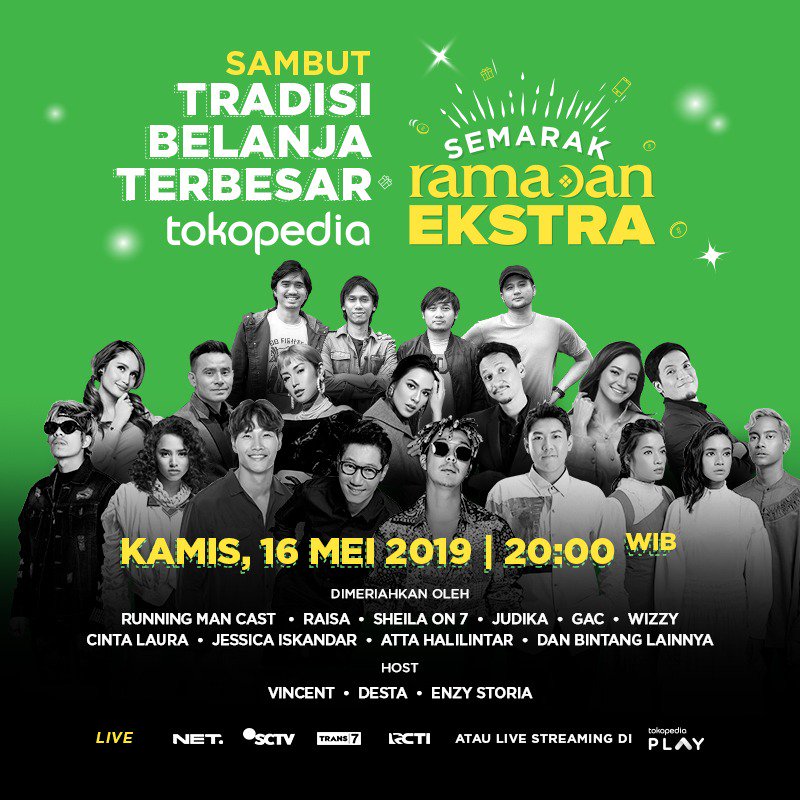 Stay tune di "Semarak Ramadan Ekstra" Tokopedia, Hari Kamis, 16 Mei 2019 jam 8 malam disiarkan live streaming dan juga di Stasiun Tv favorit kamu. 
#sheilaon7 #sheilaontv #sheikaon7day #sheilagank #semarakramadanekstra #tokopedia
