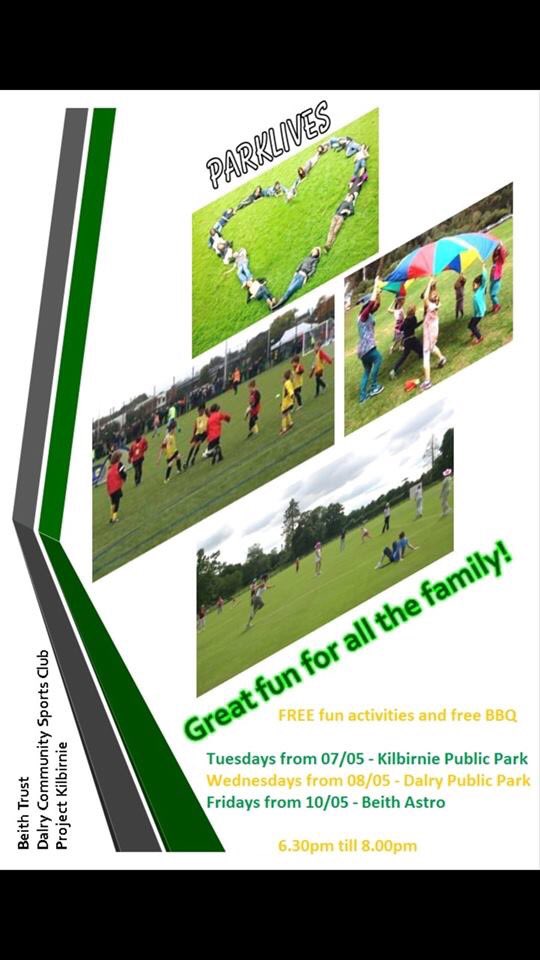 Just a reminder for such a beautiful evening - #ParkLives is on this evening in #KilbirniePark. Why not head down for some activities & grab a burger! #community #outdoors #activities #food