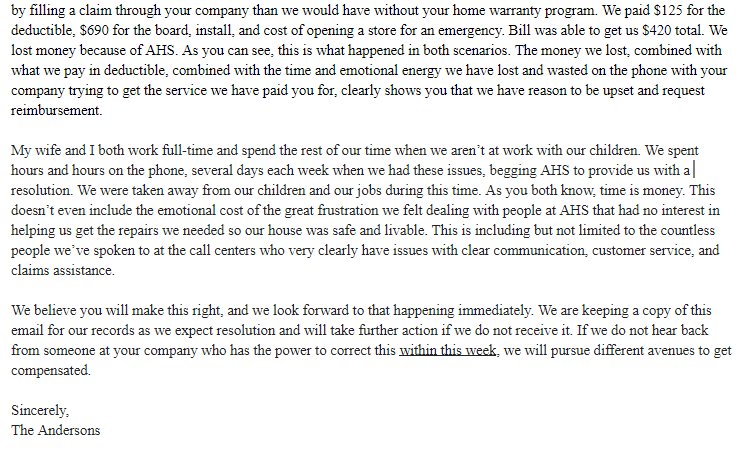 RAnderso3's tweet photo. .@AHS_Warranty Hi there, I'd just like to let you know that, after trying multiple avenues to find a resolution to my issues with your warranty, I sent the letter below to Rex Tibbens, Scott Brown, and Aaron MacLeod.  Any response? cc: @bbb_us @RTibbens #CustomerService https://t.co/XB1wVSlmle