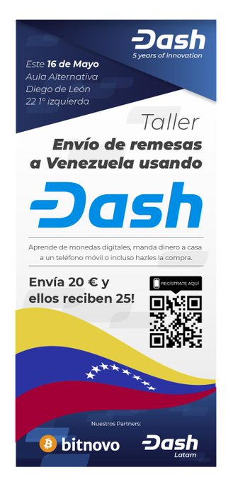 Este jueves hacemos en Madrid el primer taller de remesas a Venezuela con Dash. Es gratis y si envías