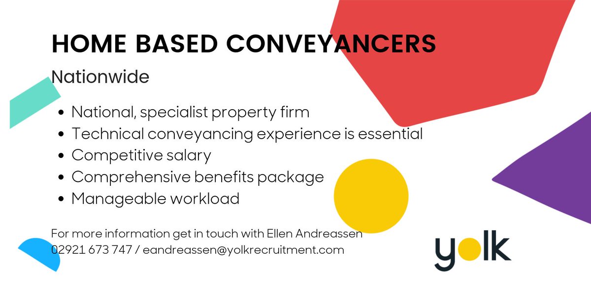 EllenYolkLegal's tweet photo. Excellent opportunity to join a firm who are dominating the national property market - all from the comfort of your own home.
PART TIME opportunities also available.

For a confidential discussion or to submit your CV for consideration please do not hesitate to get in touch! https://t.co/GeDv0fArjM